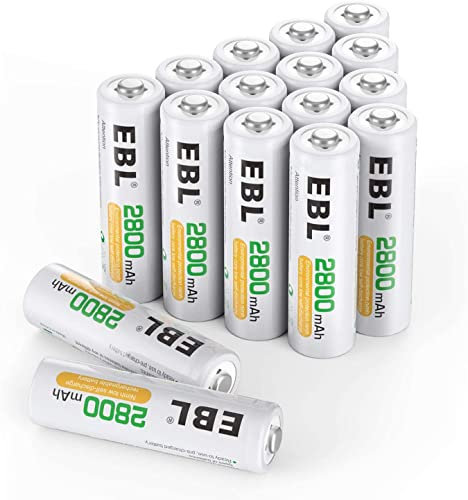 EBL 16 Pack 2800mAh AA Rechargeable Batteries, High Capacity 1.2V NIMH AA Rechargeable Batteries with Batteries Storage Cases, Pre-Charged
