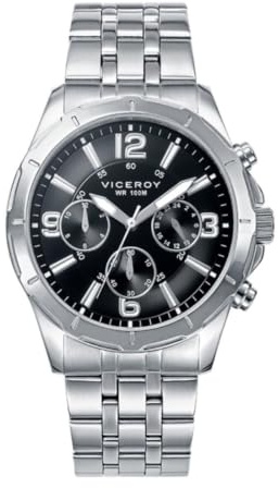 Viceroy Reloj Deportivo Hombre de Acero Inoxidable - 42 mm - Movimiento de Cuarzo - Esfera Negra - Sumergible 10 ATM - Colección Heat – 40521-55
