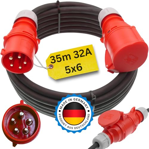 netbote24 Starkstromkabel 32A 35m H07RN-F 5x6 Starkstrom Verlängerungskabel CEE Verlängerung 32 Ampere Kabel 5x6mm2 Baustelle Werkstatt Industrie Geeignet Outdoor IP44 Spritzwassergeschütz