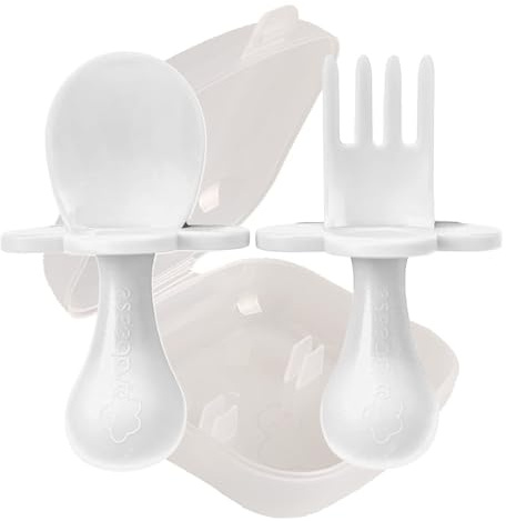 grabease Ustensiles d'auto-alimentation pour bébés et tout-petits - Ensemble cuillère et fourchette pour le sevrage dirigé par bébé - Fabriqués en plastique non toxique