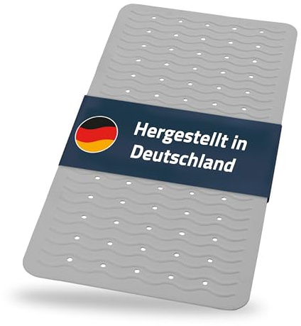 RIDDER – Badewanneneinlage Playa 38x80cm, grau, 100% TPE | Made in Germany Badewannenmatte aus hautfreundlichem TPE. Maschinenfeste Antirutschmatte mit Saugnäpfen & Ablauföffnungen