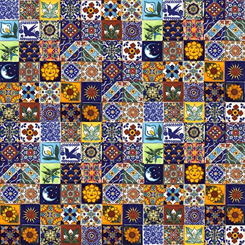 Cerames Mexikanische Keramische Fliesen Saburo - 120 dekorative mexikanische mosaik fliesen für Badezimmer, Küche, Dusche, Treppen, Küchenrückwand | Keramikmosaikfliesen 5x5 cm