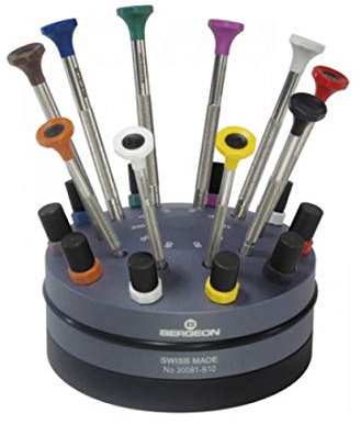 BERGEON 30081-S10 Ergonomic Set of 10pcs Screwdrivers on a Rotating Base