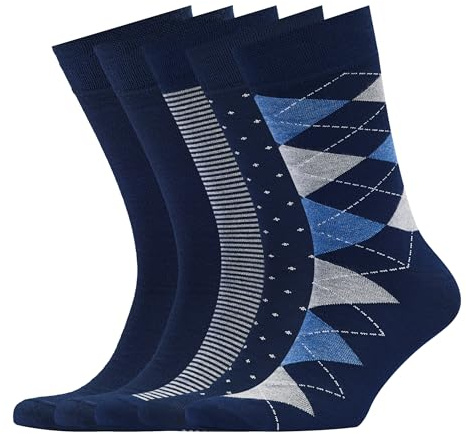 VRD Men’s Dress Socks Bamboo Rayon 5-Pack Crew Socks Assorted Pattern Fits Shoe Size 8-13 Gift Box