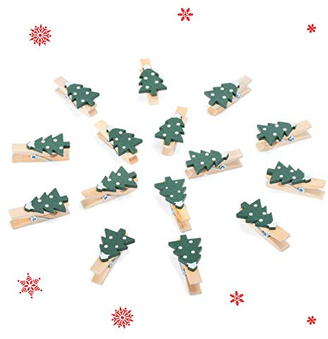 KATELUO 50 Stück wäscheklammern weihnachten,holzklammern,dekoklammern weihnachten,zierklammern für fotos, Geeignet für Weihnachtsclipdekoration, Fotogeschenk, Kartendesign, Sammelalbum
