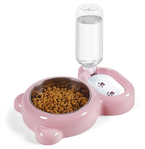 Dog Bowls, Cat Food and Water Bowl Set with Water Dispenser and Stainless Steel Bowl for Cats and Small Dogs