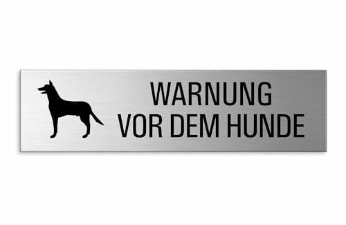 Schild Warnung vor dem Hunde Schild Aluminium Edelstahl-Optik 150 x 40 mm selbstklebend
