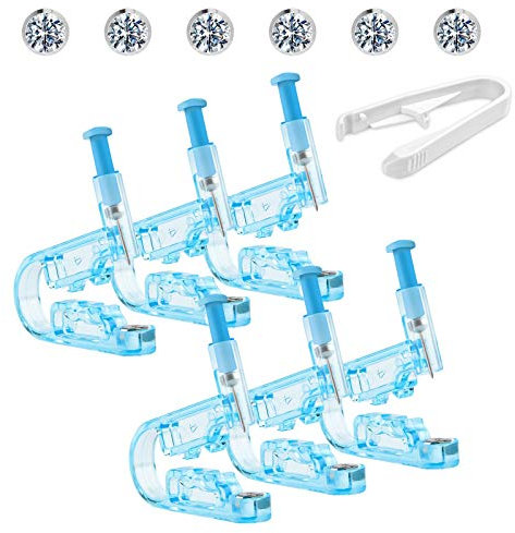Aoliandatong 6 Stck Einweg-Ohr Piercing mit Ohrstecker, Ohrpiercing Werkzeug fr Asepsis Kit, Schmerzfreies Selbst mit 1 Untersttzen Gert