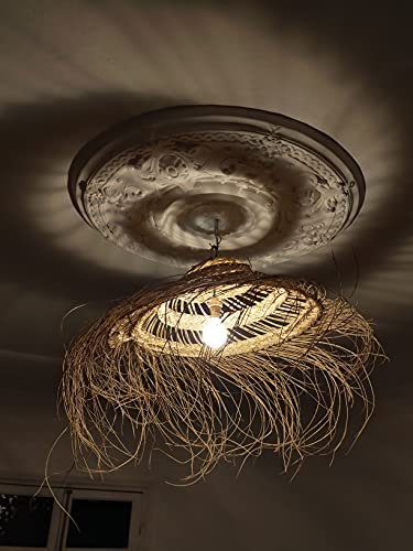 Straw suspension, Light suspension, Boho light small model in raffia, Woven straw suspension in parasol shape, raffia lamp