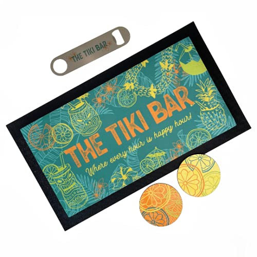 Personalised Bar Accessories For Home Pub - Bar Gift Set Custom Made for Dads | Choose from Bar Runners, Bottle Openers, Beer Mat | Husband Gifts Father's Day idea for Him (Tiki Bar)