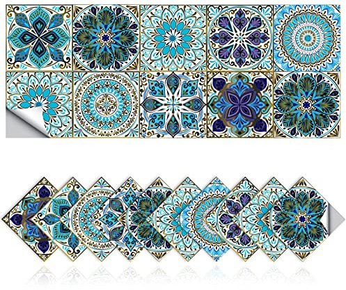 Fliesenaufkleber, Retro-Fliesenaufkleber für Badezimmer, Küche und Heimwerker, ölfestes wasserdichtes PVC selbstklebend Marokko-Stil Dekoration (20,20x20cm)