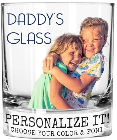Spotted Dog Company Personalised 325ml Whiskey Glass - Custom Printed Gifts for Men, Photo Picture Bourbon Gift for Him, Customised Groomsmen Gift