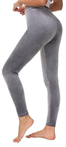 Dolcevida Women Cozy Velour Legging High Waist Buttery Soft Warm Velvet Stretch Seamless Yoga Pant（Grey,L