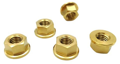 RISON-Titanium Titan Flanschmutter mit Flansch M10x1.25mm, Sechskantmutter mit Flansch DIN 1661, Titan-Kettenradmutter Grade 5 Vollmetall Bundmutter Sechskantmuttern für Motorrad, 5 Stück