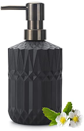IVAILEX Glas Seifenspender Handseifenspender 12oz/390ml Bad/Küche mit ABS Plastikpumpe (Schwarz)