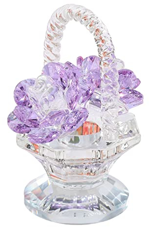 Ornalrist Crystal Purple Flower Basket Figurines Gifts Glass Ornaments | Crystal Purple Rose Basket Collectible Figurines Glass Flower Gifts for Mum on Birthday Anniversary Christmas Home Ornaments