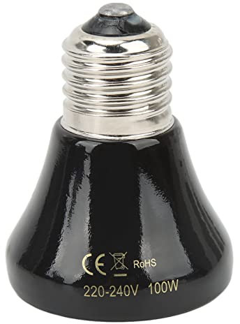 Mini Emettitore di Calore in Ceramica, Lampada di Calore Rettile Lampadina di Calore A Infrarossi Nessuna Luce Lampada di Riscaldamento Anfibio per Animali Domestici Anfibi che Incubano(100 W nero)