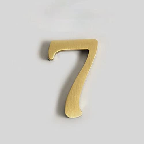 3D Self Adhesive Brass House Plaque Numbers Stickers 0-9 Letters ABC Metal Electroplated Digital Doorplate for Apartment Room Home Door Number Sign Mailbox Address Street Hotel Indoor, Anti-Rust (7)