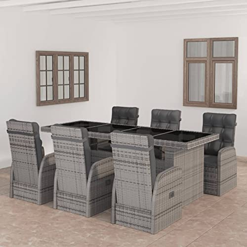Festnight Sitzgruppe Garten Essgruppe 6 Personen Rattan Gartenmöbel Set mit 6 Stühle Polyrattan Gartengarnitur Rattanmöbel Esstisch Sitzgarnitur Gartentisch, Grau und Schwarz,7-tlg