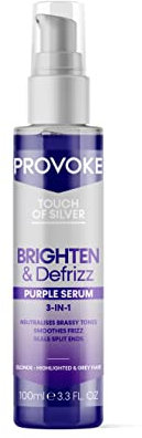 PROVOKE Touch of silver Brighten and Defrizz Purple Serum 100 ml. Neutralise Brassy Tones. Anti Frizz, Seal Split Ends. Plant-Based Keratin. Purple Pigments. For Blonde, Highlighted and Grey Hair