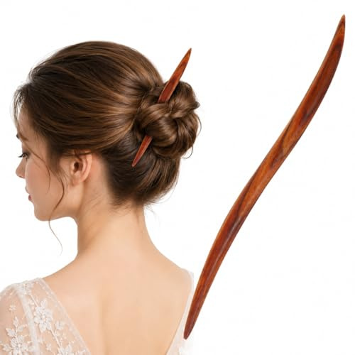 Beavorty Chinesischer Haarstab Ebenholz Haarnadel Vintage Holz Haarschmuck Damen Elegante Duttdreher Nadel Minimalistischer Haarspieß Handgemachter Dutt Halter Retro Kopfschmuck Rot