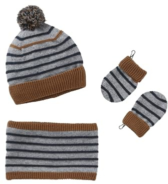 Vertbaudet Jungen Baby-Set: Mütze, Rundschal & Fäustlinge grau meliert 86/98