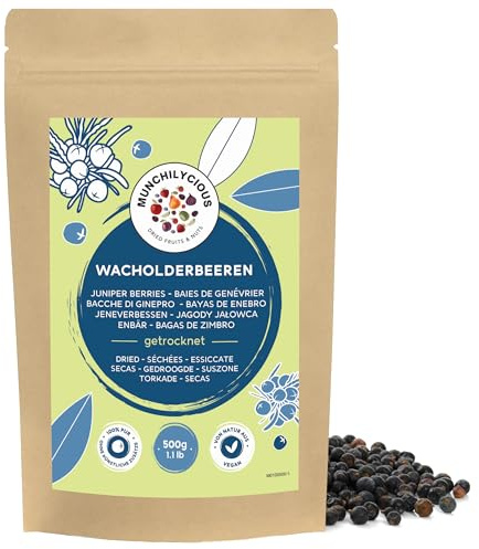 Munchilycious Bacche di Ginepro Essiccate 500g, Ginepro Bacche Intere senza Zuccheri, Frutta Secca