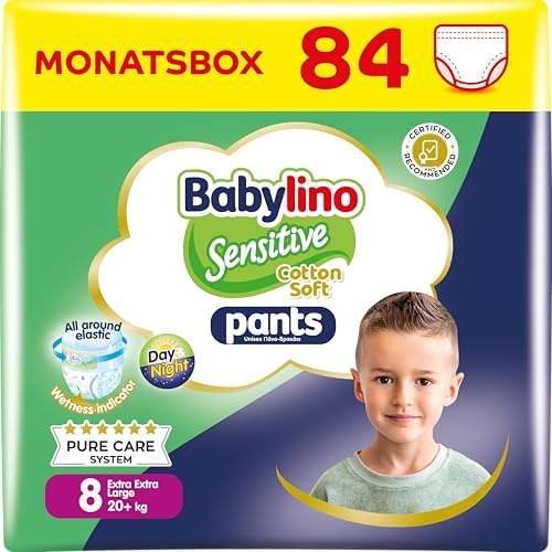 Babylino Sensitive Cotton Soft, 84 Couches Culottes, Taille 8 (20+ Kg), Pack 1 Mois