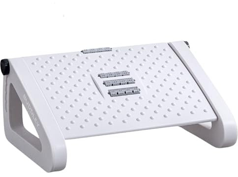 BUDDLEY Ergonomische Fußstütze für Büro oder Home Office - viele verschiedenen Variationen - Fußhocker für Schreibtisch (Weiß, Verstellbar (6 Positionen))