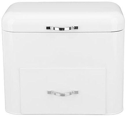 Enforose Iron Bread Storage Container, Metal Box With 2 Shelves, Large Capacity Farmhouse Container for Bagels, Cookies, Vintage Kitchen Countertop Box (White)