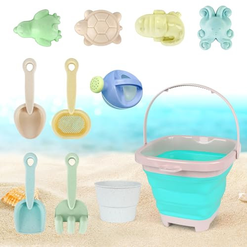 Dhqkqg Sandspielzeug Set,11 Stück Kinder Sandkasten Spielzeug mit Eimer,Strandspielzeug für Kinder,Sandspielzeug Faltbar, Strandspielzeug mit Faltbarer Eimer,für ab 1 Jahre Mädchen Junge