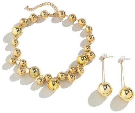 Hokech Punk Acrylic CCB Big Ball Bead Chain Necklace Drop Earrings for Women Vintage Chunky Clavicle Chain Grunge Jewelry Set Steampunk
