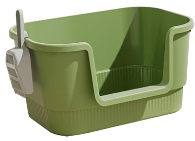 Colcolo Offene Katzentoilette, tragbares Katzenklo mit Schaufel, extragroße Jumbo-Katzentoilette, Sandkasten für Hauskatzen, Grün