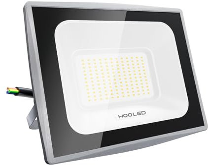 HOOLED Focos LED Exterior 100W, 10000ml, 6500K, haz de 120°, Foco Proyector LED IP65 impermeables, Blanco Frío Floodlight, Iluminación exterior para techo, jardín, patio, puerta, garaje (100W-1PC)