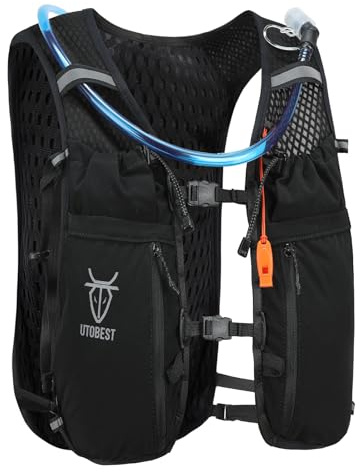 UTOBEST Laufrucksack, 10L Trinkweste für Herren und Damen, mit 2L TPU-Wasserblase, reflektierend & verstellbar, ideal für Marathon, Trailrunning & Radfahren