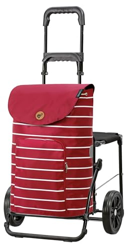 Andersen Einkaufstrolley - klappbar - 47 Liter - Mit Klappsitz bis 120 kg | höhenverstellbar - belastbar 50 kg - Stahlgestell - Trolley - Komfort Shopper Mia rot