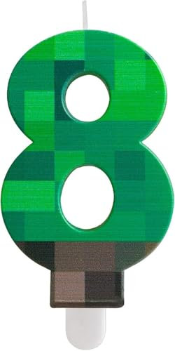 Yiran candele di Compleanno Numero 8,Pixel Verde Candela di Compleanno Candele,Candele di Compleanno per Torta,Decorazione Gamer Compleanno per Ragazzi e Ragazze