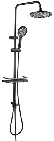 sunrik Columna Ducha Negra, Sistema de Ducha Altura Regulable, Columna de ducha con ducha de mano