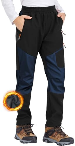 Zoofly Skihose Kinder Softshellhose Wasserdicht Hose Winddichte Winter Hose Dünne Kinder Softshellhose Wanderhose Jungen Thermohose Mädchen Gefütterte Outdoor Hose Funktionshose Blau Schwarz-164-170