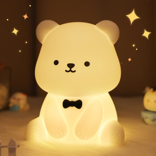 YuanDian Bär Nachtlicht, Süßes Bear Lampe für Kinder, Dimmbar und Wiederaufladbare Silikon bären Kinderzimmer Nachtlicht mit 8 Farben, Kinderzimmer Deko Baby Geschenk