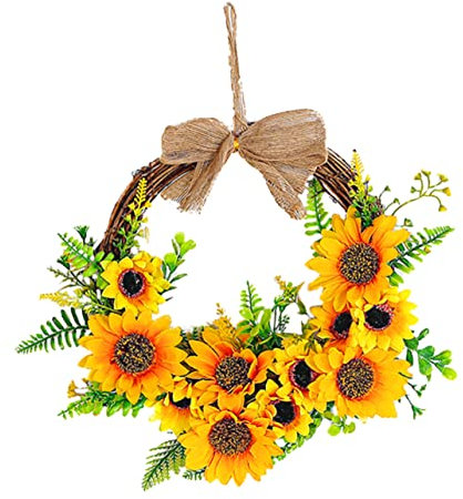 Zerodeko Künstlicher Sonnenblumenkranz Halbmond Deko Girlande Wandhänger Für Haustür Party Innenbereich Realistische Optik Langlebige Heimdekoration