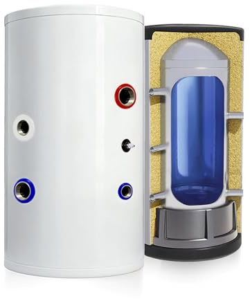TECHGLOBE - Depósito acumulador de acero inoxidable de bajo consumo energético - con aislamiento de 50 mm - Caldera de agua vertical (50 L)