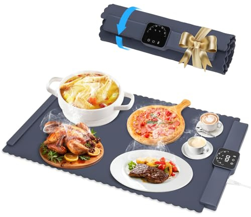 Vassoio Riscaldante Elettrico, Tappetino Riscaldante in Silicone Portatile, Vassoi Riscaldante Pieghevole Temperatura Regolabile Scaldavivande per Ristoranti, Feste, Eventi e Cene Domestiche (Blu)