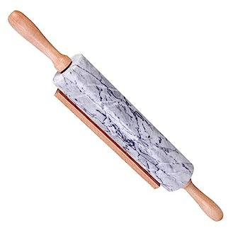 SHOWERORO Rouleau À Pâtisserie en Marbre Naturel avec Manche en Bois pour Nouilles Maison