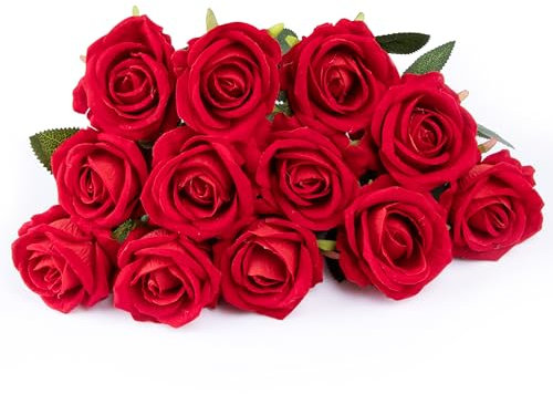 Foshird 12 Stück Künstliche Rosen Rote Kunstblumen Wie Echt Seidenblumen Blumenstrauß Künstliche Blumen Deko Fake Flowers für Brautsträuß Hochzeits Tischdeko Garten Girlanden Geschenk Valentinstag