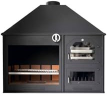 Horno de leña modelo D grande con barbacoa parrilla regulable en altura | Barbacoa con horno de leña prefabricado