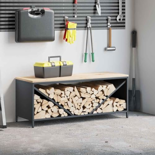 Homgoday Rack bois de chauffage avec plateau anthracite 100 x 40 x 60 cm, porte-bûches d'intérieur, porte-bois de chauffage, porte bois pour cheminée, bois d'intérieur, empilable poêle en bois