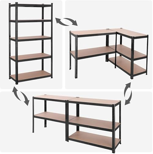 KARAT Etagère métallique pour Charges Lourdes – Étagères enfichables avec 5 tablettes réglables – Rayonnages en métal Idéal pour Cave Garage Entrepôt – Modèle Grizzly (Noir, 180 x 90 x 40 cm)