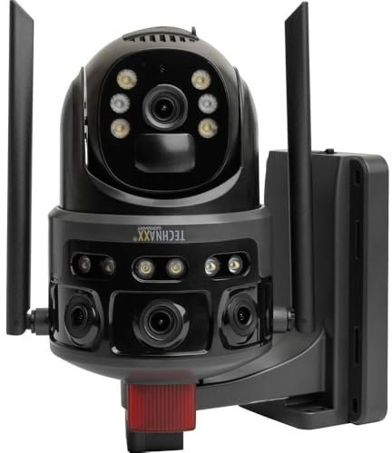 Caméra de Surveillance extérieure Technaxx 4G Double caméra avec Panneau Solaire 8W TX-329-3 Mpx Full HD, Rotation à 345°, Vision Nocturne, Batterie 8000 mAh, détecteur de Mouvement PIR, IP65
