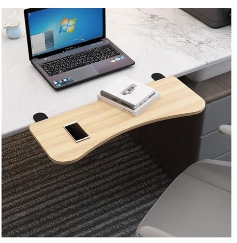 White Desk Extender Shelf - 90° Folding Clamp-On Table Extension for Keyboard, Adjustable 17.5-75cm, Ideal for Small Spaces (Size: 65x25cm)